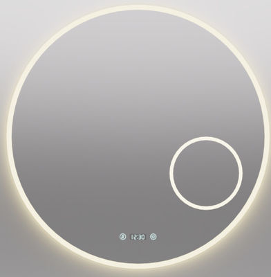 مرآة حمام LED ذكية مع وظيفة مضادة للضباب وشاشة عرض الوقت ودرجة الحرارة وتصميم مقاوم للماء